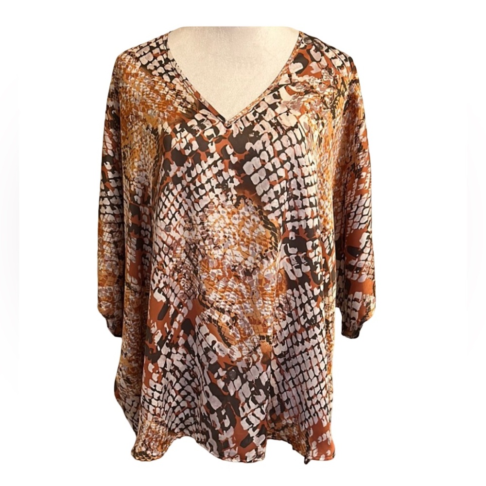 Adrienne Brown Tan Relaxed Graphic Blouse